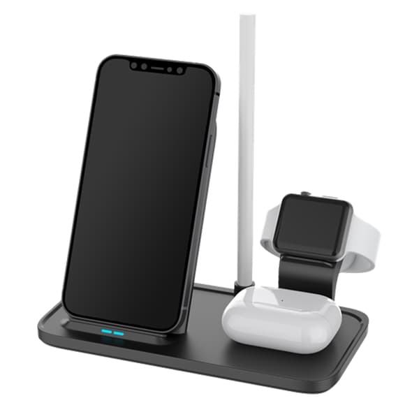 DELTACO 2-i-1 trådlös laddare, 10 W, USB-C, Qi-certifierad, dubbla LED-indikatorer, svart