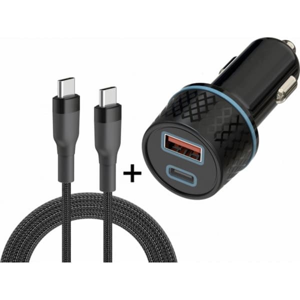 Insmat USB-C biloplader med kabel, 25W Sort