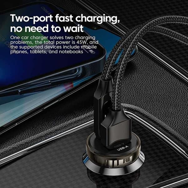2-ports kompakt USB-C biloplader 45W PD20W & QC 3.0