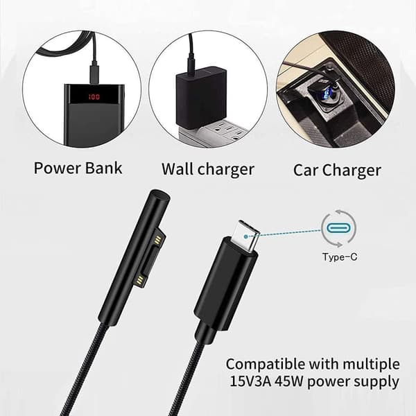 NÖRDIC 2m Ladekabel for Microsoft Surface 15V3A 45W