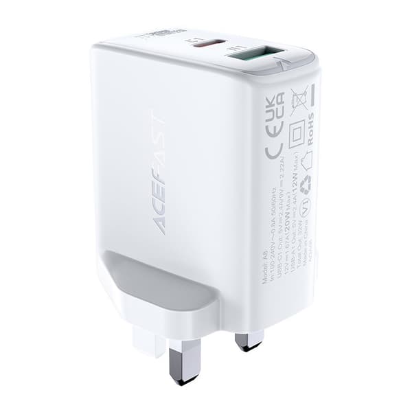 Acefast USB -pikalaturi / USB Type C 32W Power Delivery UK pistoke valkoinen (A8 UK valkoinen)