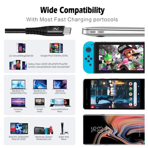SiGN USB-C till USB-C Kabel 5A, 100W, 2m - Svart