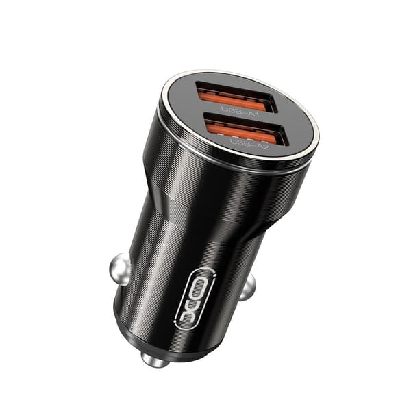 XO autolaturi 2x USB 2.4A & USB-C-kaapelilla - musta