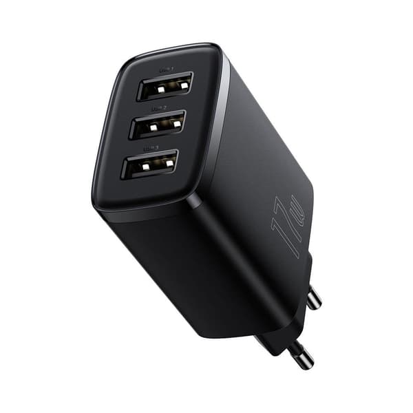 Baseus Vegglader med 3 USB-porter 17w - sort
