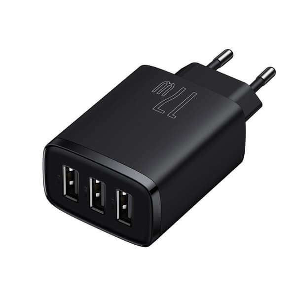 Baseus Vegglader med 3 USB-porter 17w - sort