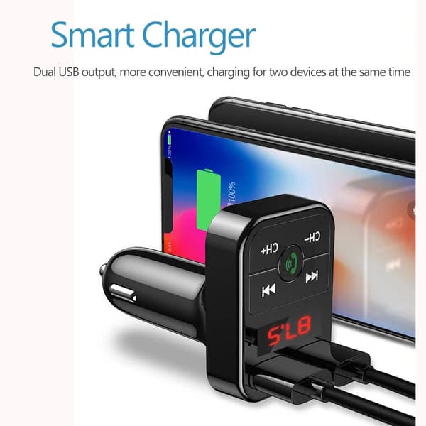 billaddare med LCD-skärm och dual USB 2.1A, trådlös bluetooth handsfree bil MP3-spelare, FM-sändare