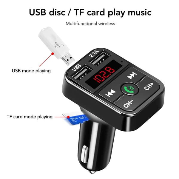 billaddare med LCD-skärm och dual USB 2.1A, trådlös bluetooth handsfree bil MP3-spelare, FM-sändare