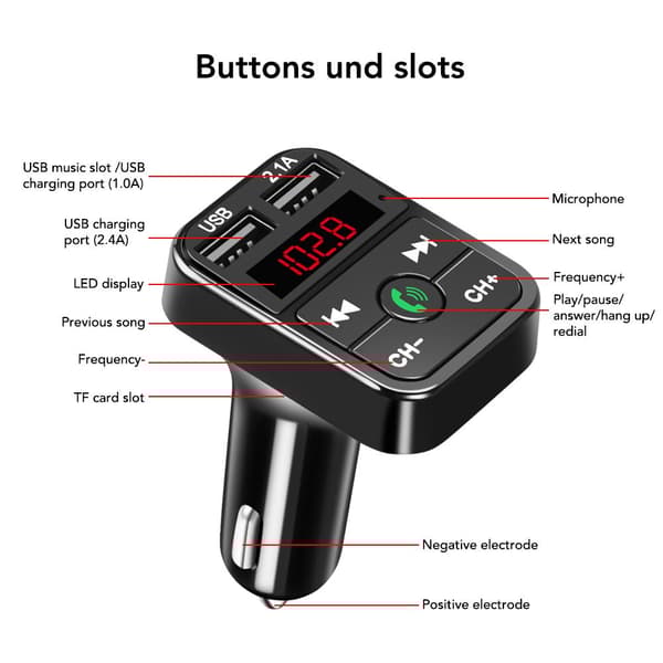 billaddare med LCD-skärm och dual USB 2.1A, trådlös bluetooth handsfree bil MP3-spelare, FM-sändare