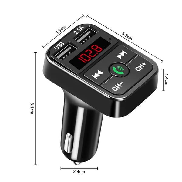 billaddare med LCD-skärm och dual USB 2.1A, trådlös bluetooth handsfree bil MP3-spelare, FM-sändare
