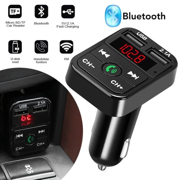 billaddare med LCD-skärm och dual USB 2.1A, trådlös bluetooth handsfree bil MP3-spelare, FM-sändare