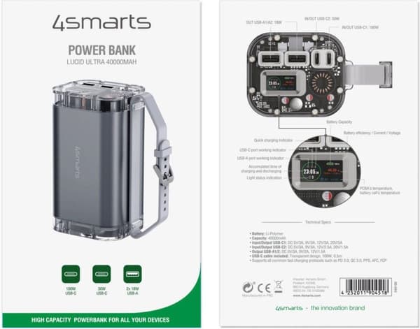4smarts 540100 Powerbank Lithium Polymer (LiPo) 40000 mAh harmaa (540100)