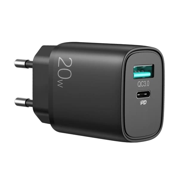 iPhone laddare USB & USB-C, PD & Q.C3.0, 3.5A, 20W SiGN - Svart