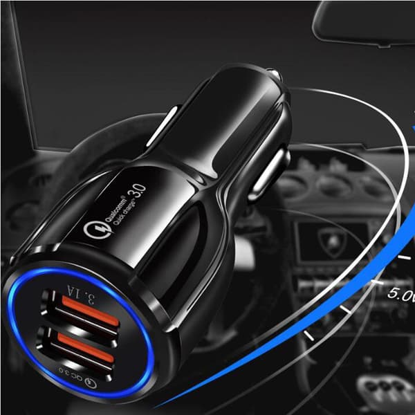 Autolaturi 2-porttinen kaksois-USB-lataussovitin 3.0 pikalataus 2 portilla - universaali autopikalaturi älypuhelimille, tableteille, naville jne