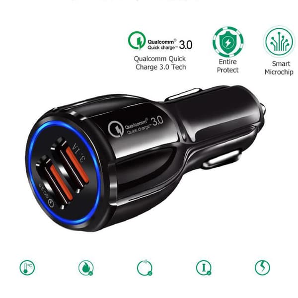 Autolaturi 2-porttinen kaksois-USB-lataussovitin 3.0 pikalataus 2 portilla - universaali autopikalaturi älypuhelimille, tableteille, naville jne