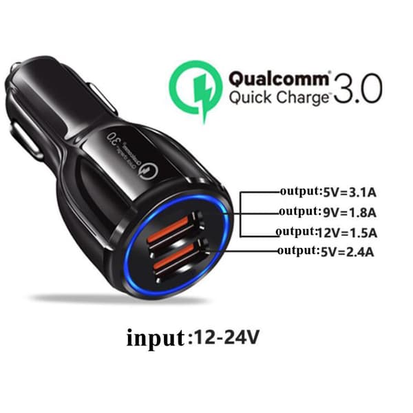 Autolaturi 2-porttinen kaksois-USB-lataussovitin 3.0 pikalataus 2 portilla - universaali autopikalaturi älypuhelimille, tableteille, naville jne