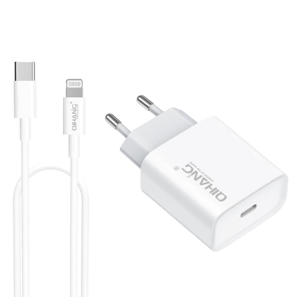 Quick Charge Wall Charge 20W + Lightning Kabel 2 Meter Hvid