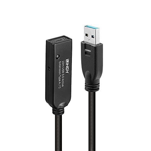 Lindy 10m USB 3.0 aktiv förlängning typ A till C 10m förlängning för en USB typ C-enhet på en USB typ A-dator (43376)