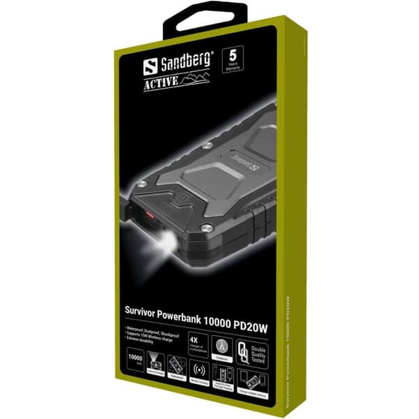 Sandberg Survivor Powerbank 10000 PD22W 10000 mAh Trådløs opladning Sort (420-91)