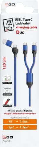 2GO 797366 USB-kabel 1,2 m USB A/USB C 2 x USB C Sort - Blå (797366)