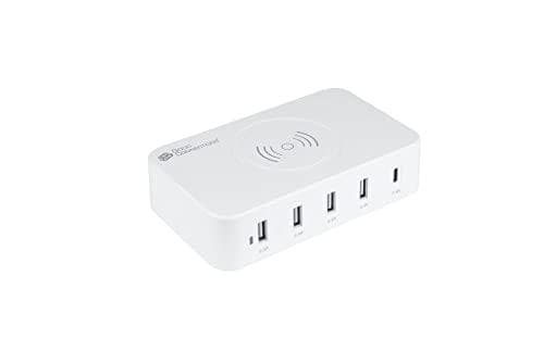 USB bordoplader 60W, 5-ports (1x USB-Câ„¢ og 4x USB-A), 10W Qi trådløs opladning, hvid, Good C (PCA-D005W) Hvid