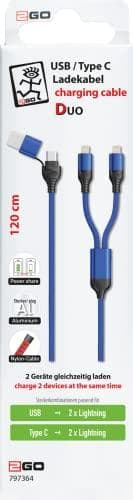 2GO 797364 USB-kabel 1,2 m USB A/USB C Sort - Blå (797364)