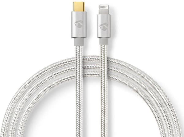 Nedis USB-kabel | USB 2.0 | Apple Lightning 8 Pin | USB-C™ han | 480 Mbps | forgyldt | 2,00 m | runde | Strikket / Nylon | Aluminium | Dæk vindueskass