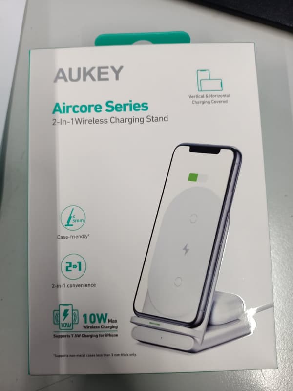 Aukey - 2 i 1 trådlöst laddningsstativ LC-A2-WT Aircore-serien Vit