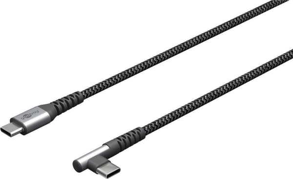Goobay USB-C™ til USB-A tekstilkabel med metalstik (space grey/sølv), 90°, 1 m (64659)