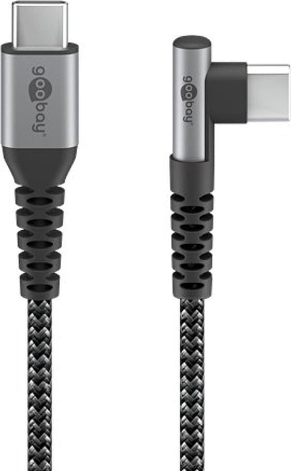Goobay USB-C™ til USB-A tekstilkabel med metalstik (space grey/sølv), 90°, 1 m (64659)