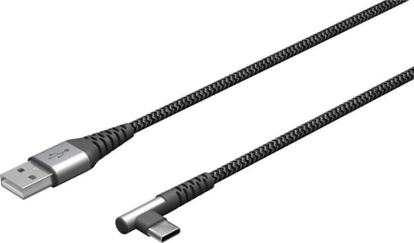 Goobay USB-C™ til USB-C™ tekstilkabel med metalstik (mellemgrå/sølv), 90°, 1 m (64656)