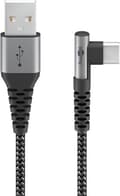 Miniatyrbillede 1 af 2: Goobay USB-C™ til USB-C™ tekstilkabel med metalstik (mellemgrå/sølv), 90°, 1 m (64656)