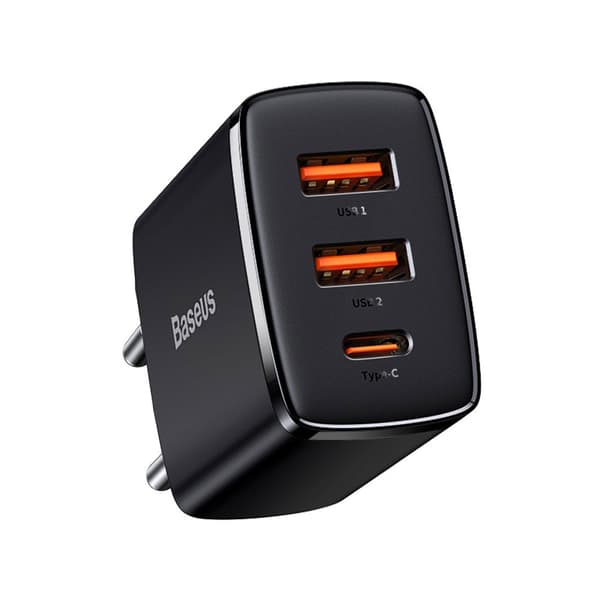 Baseus seinälaturi 2xUSB, 1XUSB-C 30W 3A - musta