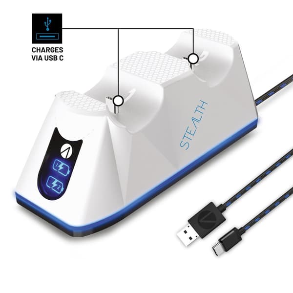 Stealth SP-C100 V Twin Charging Dock with 2m Play & Charge Cable for PS5 - White