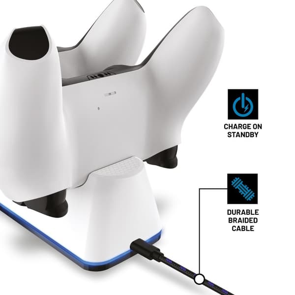 Stealth SP-C100 V Twin Charging Dock with 2m Play & Charge Cable for PS5 - White