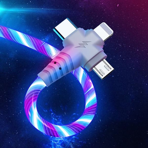 3-i-1 - 2A Laddare LED för iPhone, Samsung, Huawei, Xiaomi m.m.