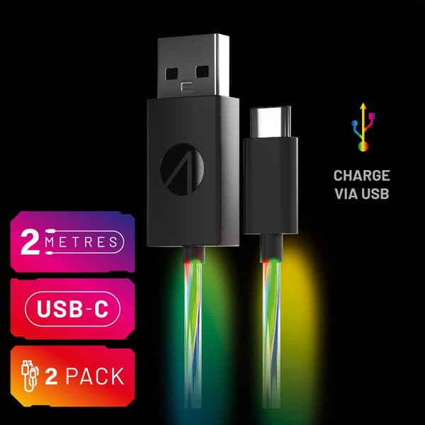 Stealth Light Up Charging Cables Multiformat - 2m Twin Pack