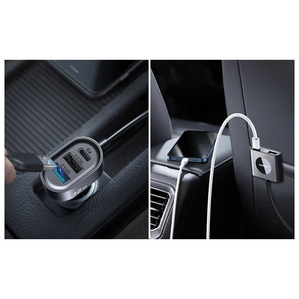 Joyroom Multi Car Charger 2xUSB-C PD + 2xUSB QC3.0 72W - Sort