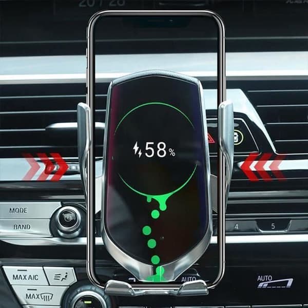 10W Bilhållare R1 Infraröd Trådlös Laddare Smart Sensor Autodörr Luftventil Snabbladdare Silver