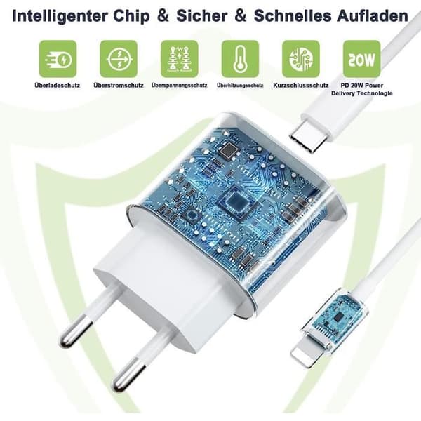 20W iPhone snabbladdare, snabbladdare för iPhone med 1M PD USB C iPhone laddare, iPhone laddare med [40]