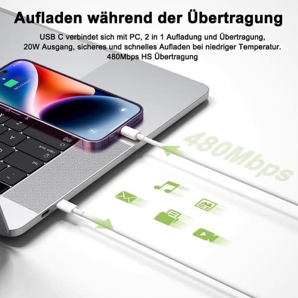 20W iPhone snabbladdare, snabbladdare för iPhone med 1M PD USB C iPhone laddare, iPhone laddare med [40]