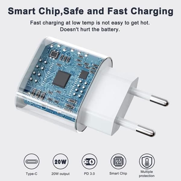 iPhone snabbladdare, 20W USB C iPhone laddare med original iPhone laddningskabel 1m, USB C strömadapter c36 kontakt