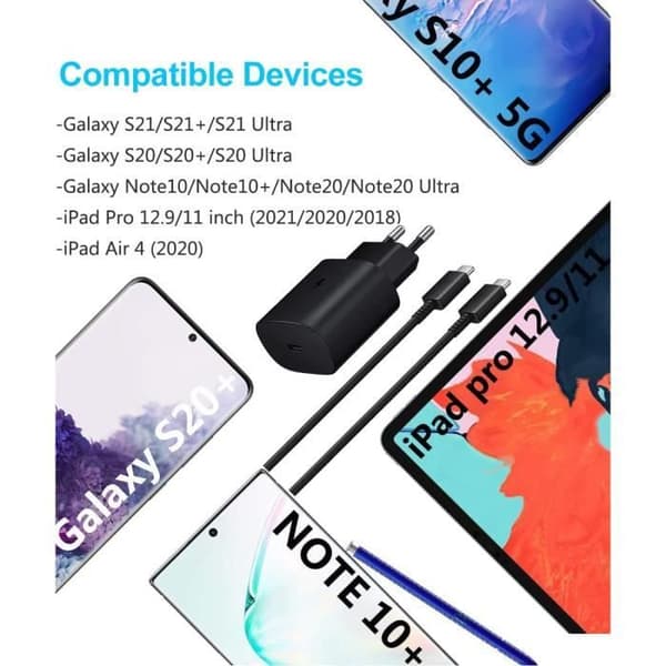 25W USB C snabbladdare för Samsung, PD 3.0 USB C Power Delivery Laddare med 1,2M USB C-kabel Kompatibel med Samsung Galax135