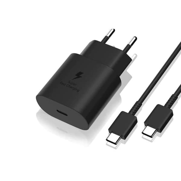 25W snabbladdare + svart USB-C USB-C-kabel för Samsung Galaxy S20-S21-S22-S23_TECH TILLBEHÖR