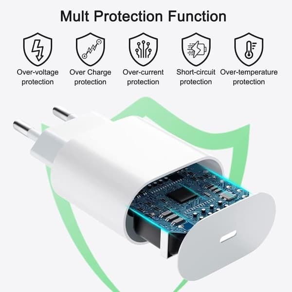 iPhone 20W snabbladdare med 1M kabel,USB C snabbladdare Pr Rapide PD 3.0 Typ C Sektor USB C Laddare Adapter Compa60
