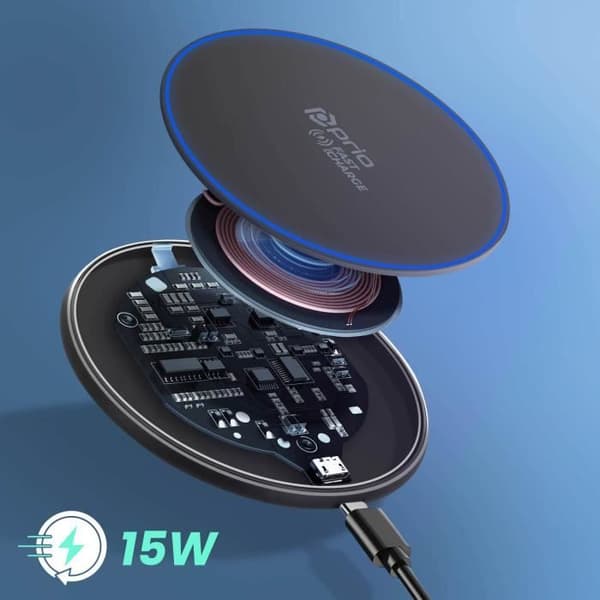 Trådlös laddare - Prio - QI 15W - Anpassad laddning - Kompatibel med Apple/Samsung - Svart