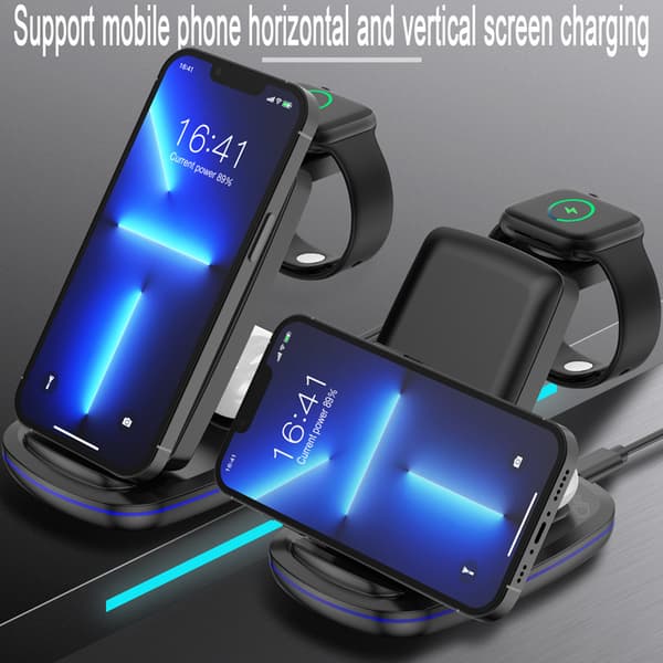 INF 3-i-1 trådløs oplader til telefon, smartwatch, trådløse øretelefoner