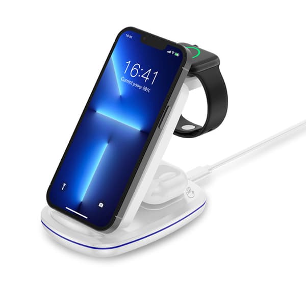INF 3-i-1 trådløs lader for telefon, smartklokke, trådløse ørepropper