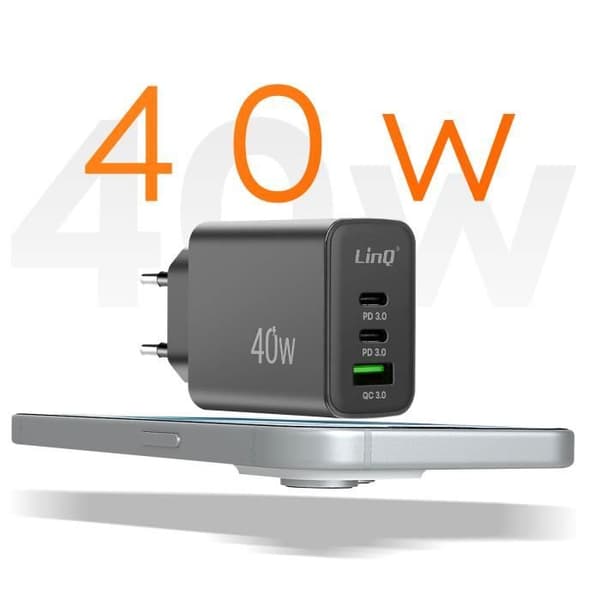 Nätladdare - LINQ - LinQ 40W - USB QC 3.0 - 2x USB-C Power Delivery