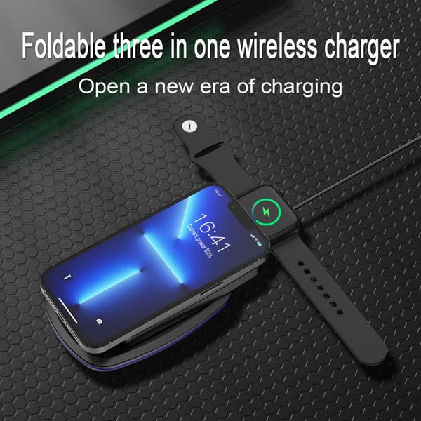 INF 3-i-1 trådløs lader for telefon, smartklokke, trådløse ørepropper Sort