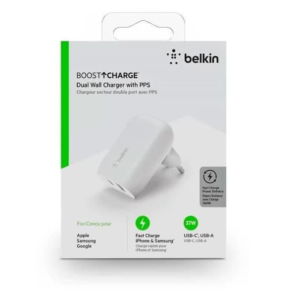 BELKIN AC-LADDARE DUAL PORT 37W 25W USB-C PD PPS + 12W USB-A B